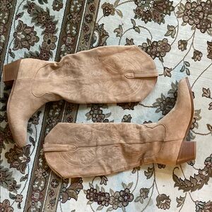 Tan Heeled Boots with Suede Finish cowboy cowgirl boots